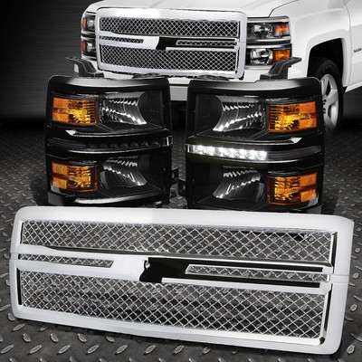 ЧЕРНАЯ ФАРА В КОРПУСЕ + LED DRL + ЯНТАРНЫЙ СИГНАЛ + РЕШЕТКА ИЗ АБС-ПЛАСТИКА ДЛЯ 14-15 SILVERADO
