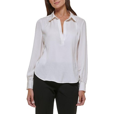 Tommy Hilfiger Womens White V Neck Long Sleeve Blouse Henley Top M BHFO 8890