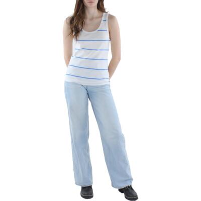 Three Dots Womens White Striped Crewneck Tank Tank Top Shirt M BHFO 7041