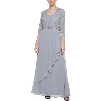 

Jessica Howard Женское серое шифоновое вечернее платье из 2 предметов Petites  BHFO 7933, Steel