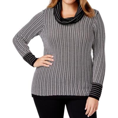 

Calvin Klein Womens Striped Cowl Knit Knit Top Sweater BHFO 4468, Blk