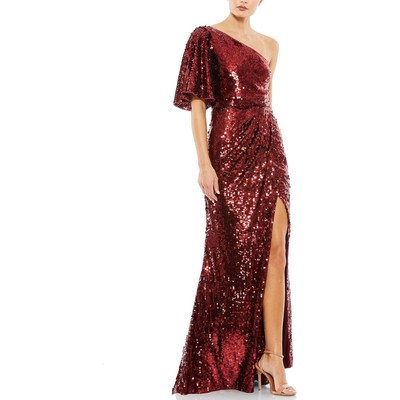 Женское красное вечернее платье Mac Duggal с блестками на одно плечо, 12 BHFO 8119