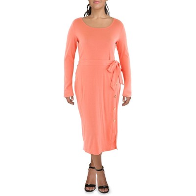 Женское повседневное платье миди из оранжевого трикотажа в рубчик Lauren Ralph Lauren 8 BHFO 9319