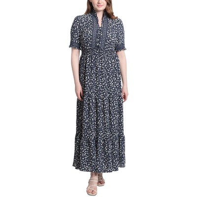 Летнее макси-платье London Times женское темно-синее макси-платье макси со складками 14 BHFO 7019
