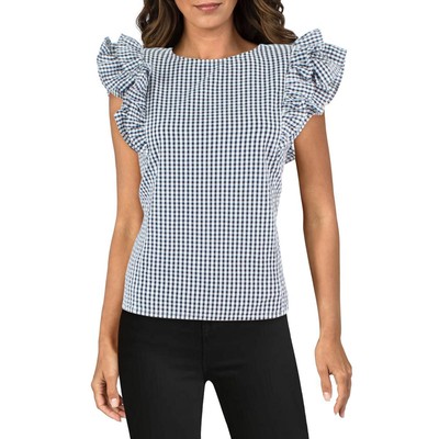 

Женская блузка-блузка с круглым вырезом и рюшами Barbour BHFO 2654, Navy check