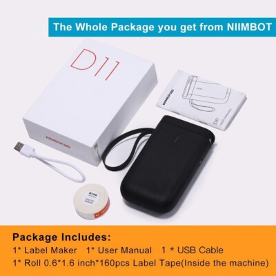 Open Box NIIMBOT Label Maker Machine D11 Printer Tape Included Portable - Black