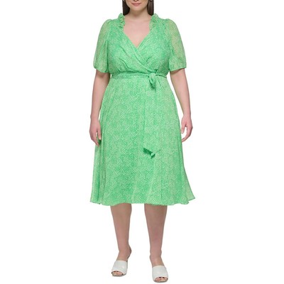Женское зеленое миди-платье с запахом из искусственной кожи DKNY Womens Plus 18W BHFO 3726