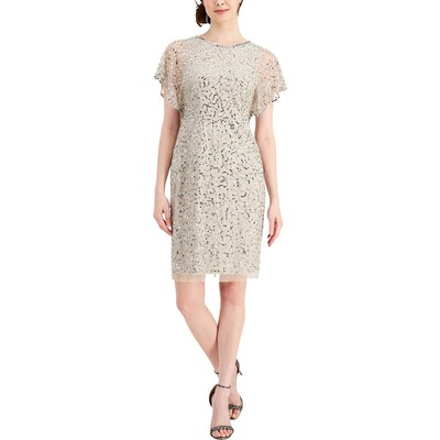 Женское серое сетчатое свадебное коктейльное и вечернее платье Adrianna Papell 0 BHFO 5769