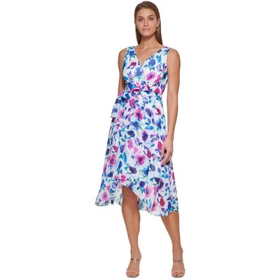 

Женское летнее платье миди с запахом DKNY с поясом Petites BHFO 0179, Cobalt multi