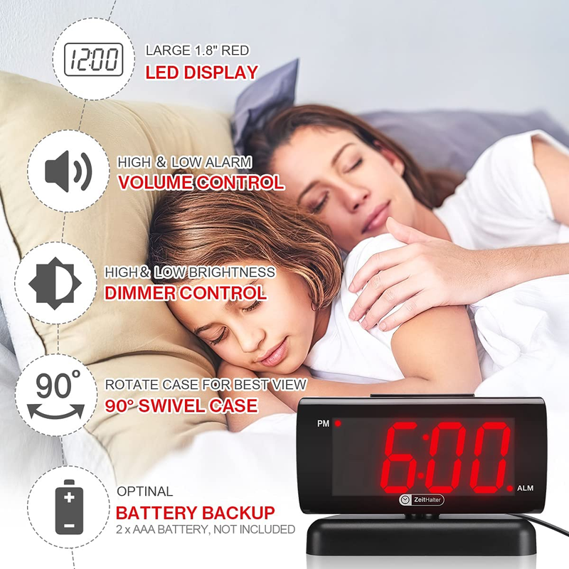 ZOOS Alarm Clock for Bedroom 5" Large LED Digital Clock for Seniors, Dimmable Si