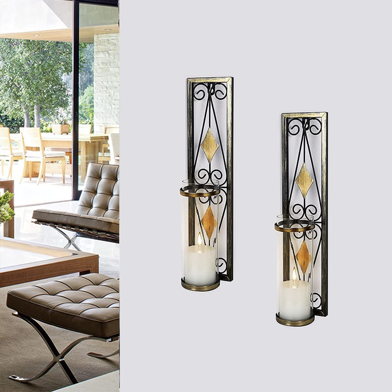 Set Of 2 - Metal Acrylic Wall Decorations Wit