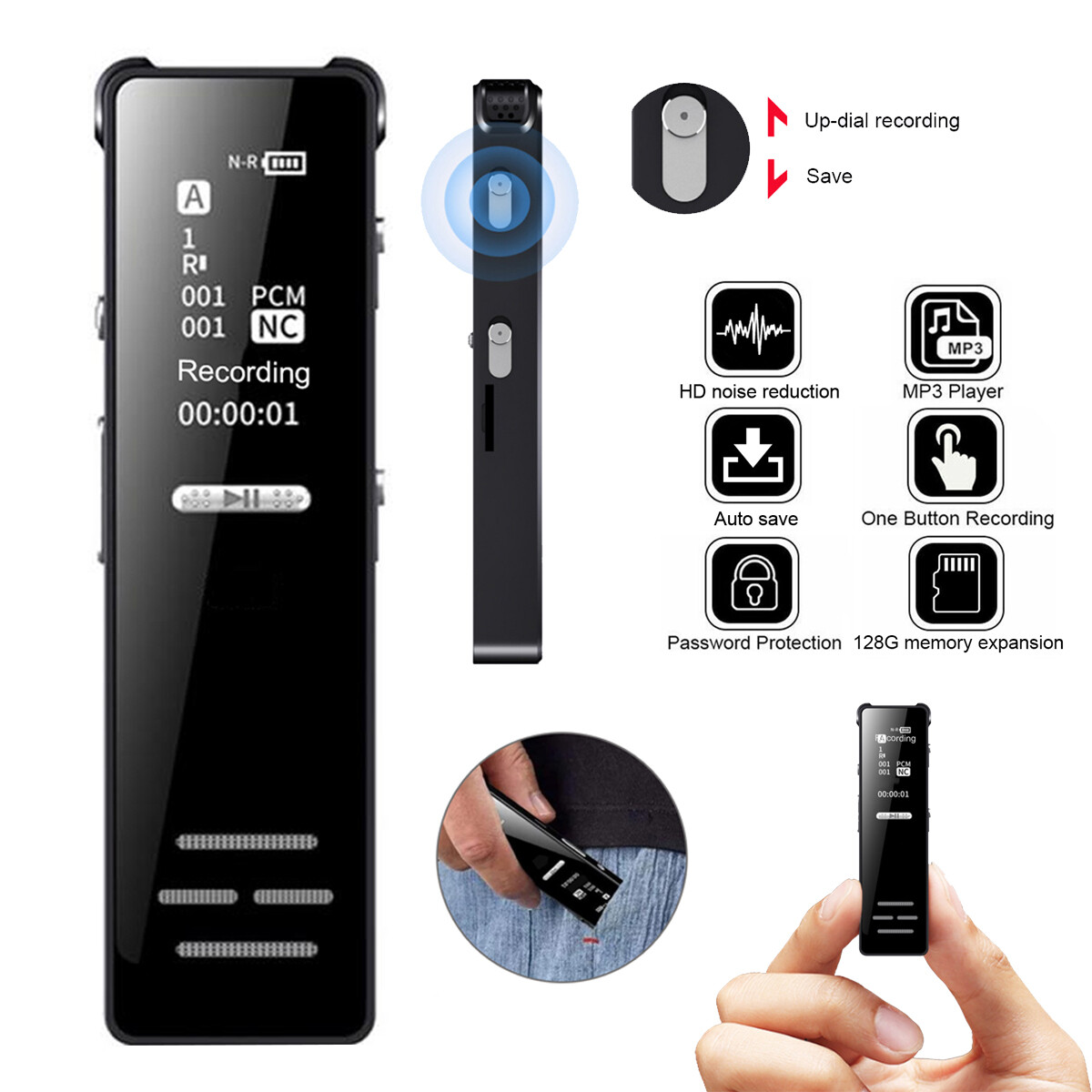 128G Mini Voice Activated Spy Digital Sound Audio Recorder Dictaphone MP3 Player
