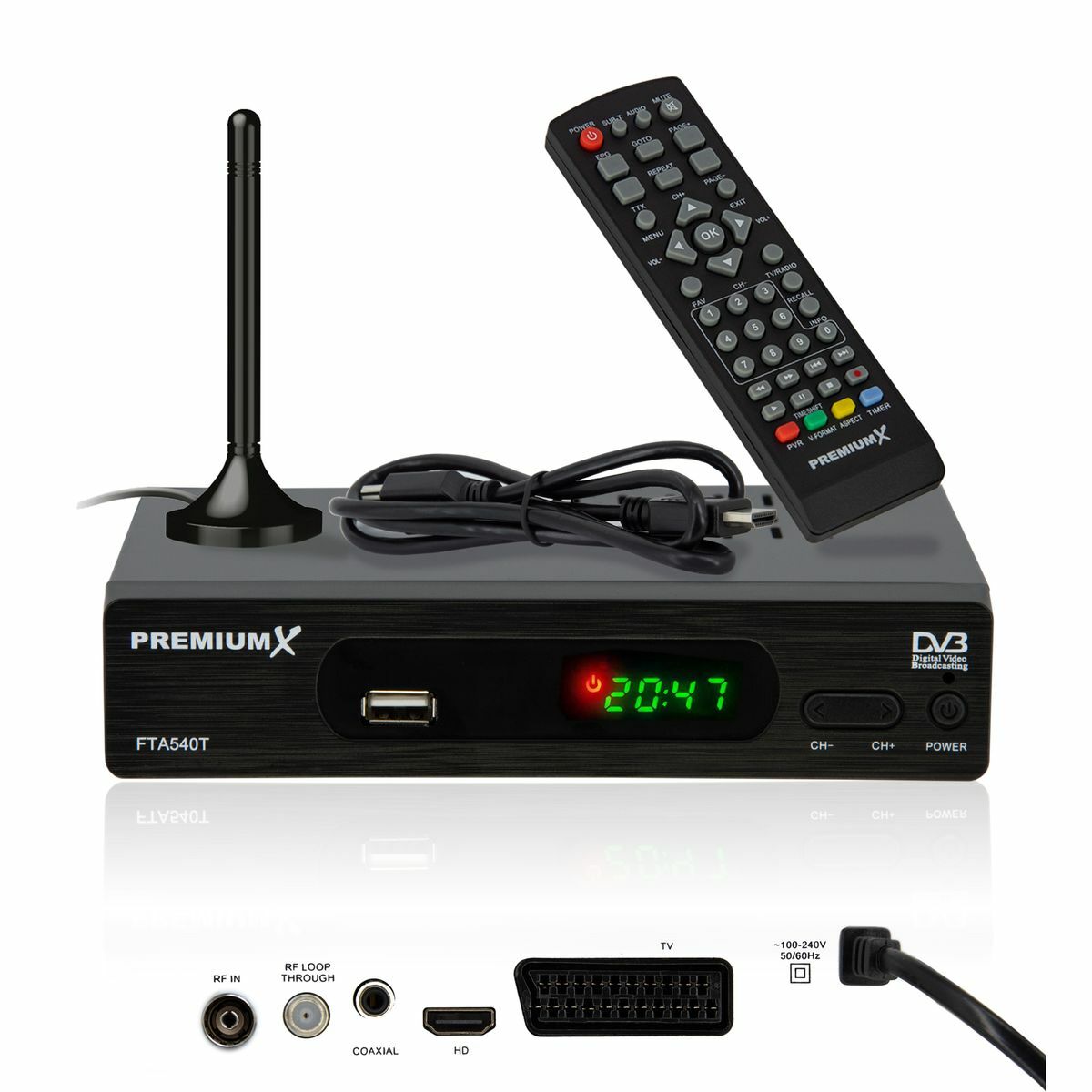 PremiumX Full HD Digital DVBT2 Receiver mit Antenne