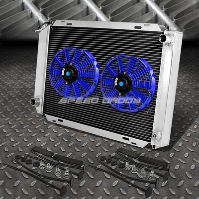 3-ROW ALUMINUM RADIATOR+2X 9 FAN BLUE FOR 79-93 FORD MUSTANG V8/V6 LX/GT/COBRA