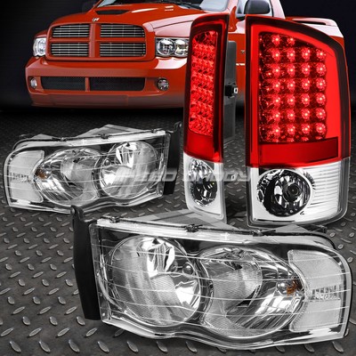 ХРОМИРОВАННАЯ ФАРА + ПРОЗРАЧНЫЙ УГОЛ + КРАСНЫЙ СВЕТОДИОДНЫЙ ТОРМОЗНОЙ ЗАДНИЙ ФОНАРЬ ДЛЯ 02-05 DODGE RAM