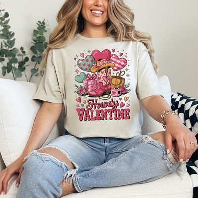 Howdy Valentine Womens Ring-Spun T-Shirt Western Valentines Gift For Her