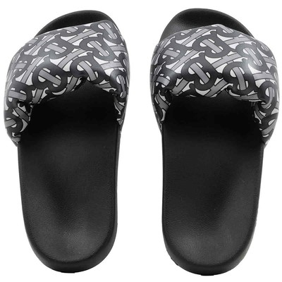 Pre-owned Burberry Logo-engraved Slides In Gray