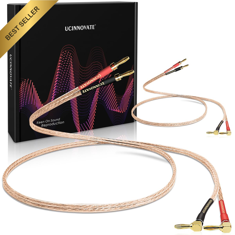 2-Pack 13 AWG 2M Speaker Cable Gold-Plated Right Angle Banana Plugs HiFi Audio