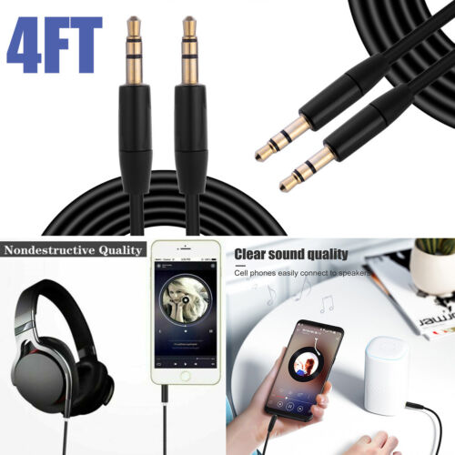 4FT 3.5mm Aux Stereo Male to Male Audio Jack Headphone Cable For Car Cell iPhone