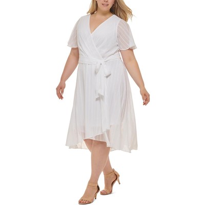 

Tommy Hilfiger Женское белое фактурное платье с запахом и поясом Ella Plus  BHFO 8941, Белый