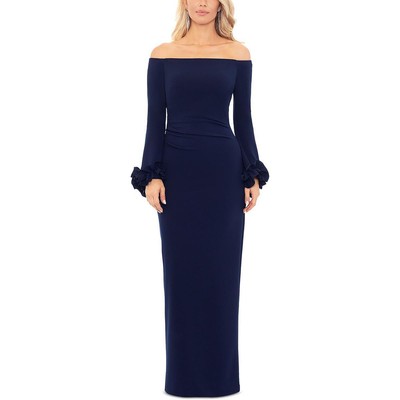 Женское темно-синее вечернее платье Xscape с открытыми плечами и оборками, 6 BHFO 2280