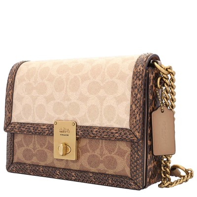 Pre-owned Coach Ladies Hutton Signature Canvas With Snakeskin Detail Shoulder Bag In Brown