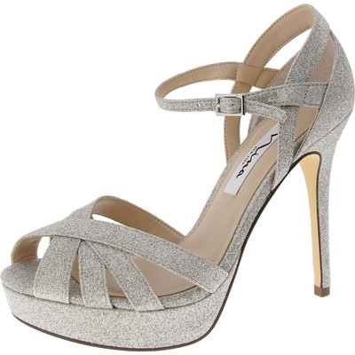 Nina Womens Samara Silver Platform Sandals Shoes 7.5 Medium (B,M) BHFO 8118