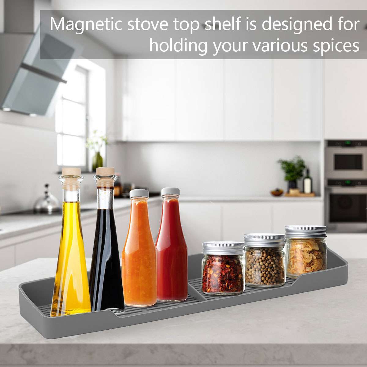 Magnetic Over The Stove Top Kitchen Shelf Non-Slip Silicone Spice Storage Rack