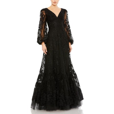 Женское черное вечернее платье Mac Duggal с цветочным принтом, 14 BHFO 6211