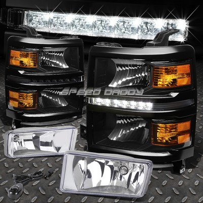 ЧЕРНАЯ СВЕТОДИОДНАЯ ФАРА DRL С ЯНТАРНЫМ УГЛОВЫМ СИГНАЛОМ + ПРОЗРАЧНАЯ ПРОТИВОТУМАННАЯ ФАРА ДЛЯ 14-15 SILVERADO