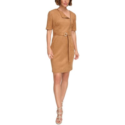 Женское коричневое офисное платье-сорочка из искусственной замши DKNY с поясом 8 BHFO 9717