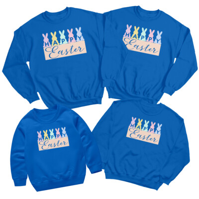 Family Bunny Silhouettes Happy Easter Sweatshirt Jumper Matching Outfit #ED