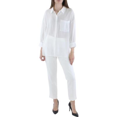 NYDJ Womens Zoey White Button Down Collared Top Blouse Shirt XS BHFO 9201
