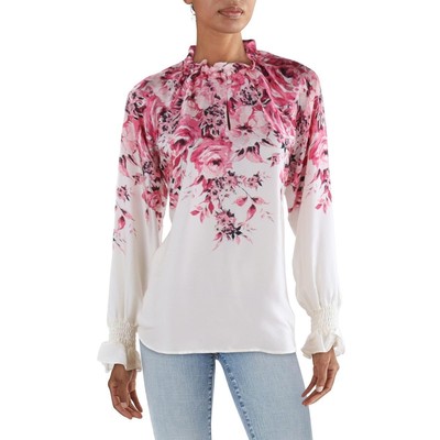 Женская белая шелковая блузка с оборками Anne Klein Henley Top S BHFO 9136