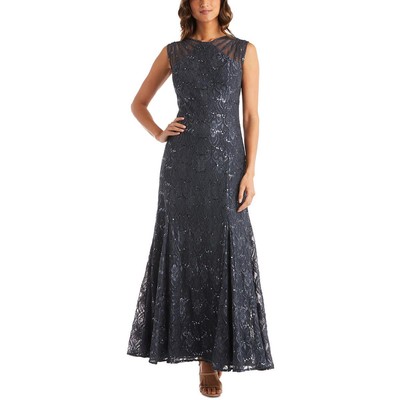 Женское серое кружевное длинное вечернее платье R&M Richards, платье Petites 8P BHFO 4438