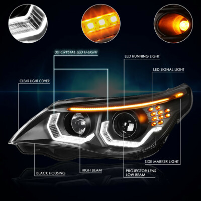 For 04-07 BMW 5-Series E60 LED U-Halo+Turn Signal Projector Headlight/Lamp Black