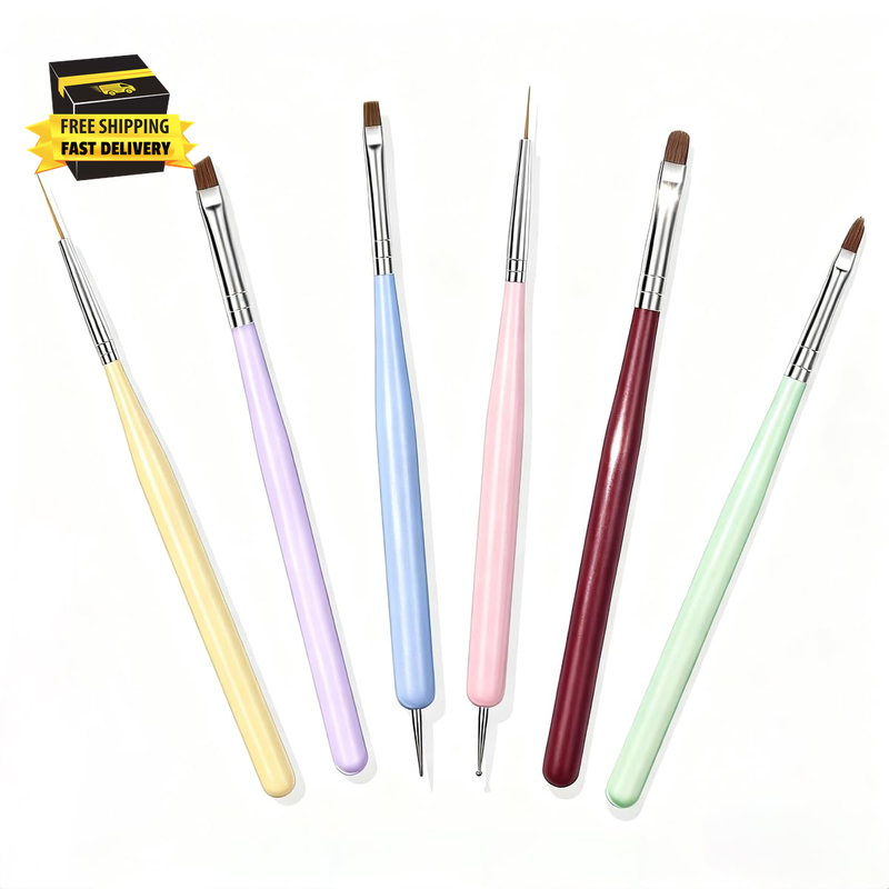 Nail Art Brushes, 6PCS Nail Design Painting Brush Sets with Nail Polish Brush Nail Liner Brush Nail Extension Gel Brush Builder Nail Gel Brush and Nail Dotting Tool for DIY Nail Art ⭐️⭐️⭐️⭐️⭐️