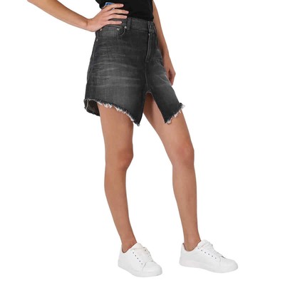 Pre-owned Balenciaga Ladies Cotton Denim Cut-up Mini Skirt, Brand Size 36 (us Size 6) In Black
