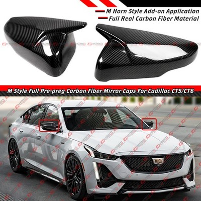 For 14-25 Cadillac CT5 CT6 CTS Full Carbon Fiber M Style Side Mirror Covers Caps