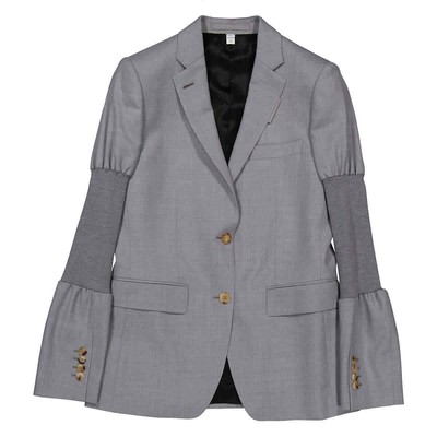 Pre-owned Burberry Ladies Ribbed-panel Single-breasted Wool Blazer Jacket, Brand Size 6 In Check Description