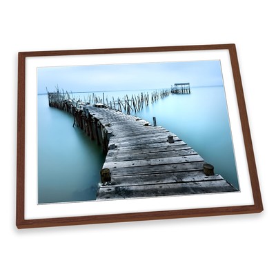 Milky Seascape Pier Jetty Blue FRAMED ART PRINT Picture Artwork