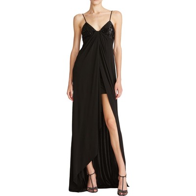 

Halston Womens Viv Черное вечернее платье макси с пайетками  BHFO 1202, Черный