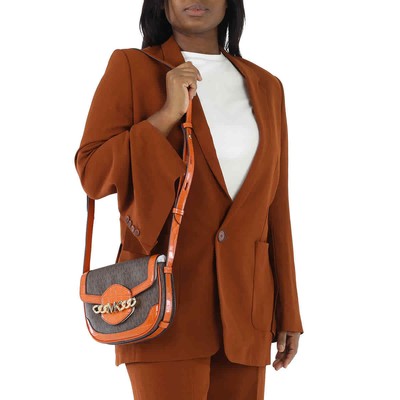 Pre-owned Michael Kors Hally Signature Logo-print Saddle Crossbody Bag 30f1g2hm2e In Orange