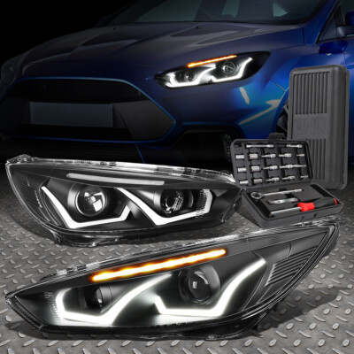 ДЛЯ 15-18 ФАР ПРОЕКТОРА FORD FOCUS LED HALO + НАБОР ИНСТРУМЕНТОВ ЧЕРНЫЙ/ПРОЗРАЧНЫЙ