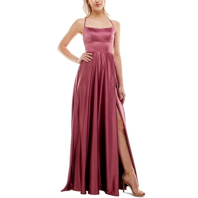 

Женское фиолетовое атласное вечернее платье B. Darlin с разрезом по краю, юниорское платье  BHFO 1241, Chianti