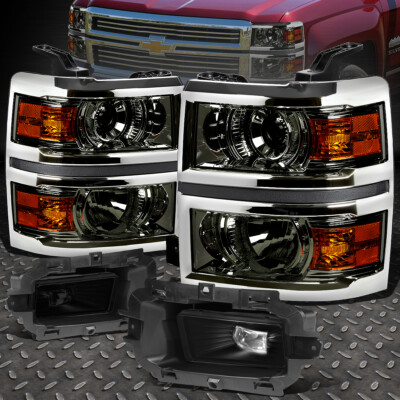 ДЛЯ 2014-2015 CHEVY SILVERADO 1500 СВЕТОДИОДНЫХ ДЫМЧАТЫХ ПРОЕКТОРНЫХ ФАР + КОМПЛЕКТ ПРОТИВОТУМАННЫХ ФАР
