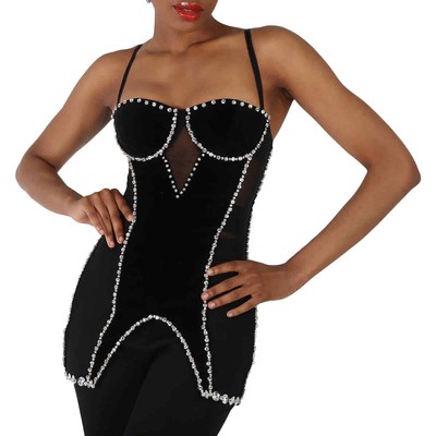 Pre-owned Burberry Stretch Mesh And Velveteen Crystal Embellished Corset Top In Black