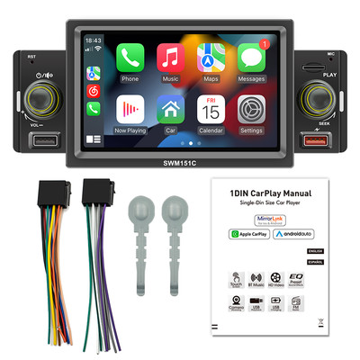 1 Din Car Stereo Radio Bluetooth MP5 Player Carplay Android Auto USB FM Receiver