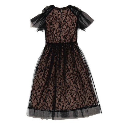 Pre-owned Burberry Ruffled Hem Embroidered Tulle Dress In Black