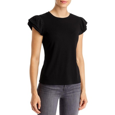 

Женская черная футболка T Tahari с развевающимися рукавами и круглым вырезом, топ  BHFO 9682, Черный